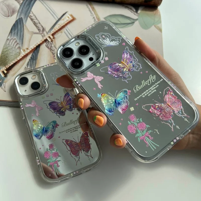 قاب آینه ای طرح پروانه برجسته گوشی آیفون 15 پرومکس